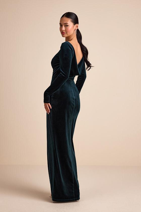 long sleeve emerald green velvet dress Retro Green Velvet Christmas Dress main image 0