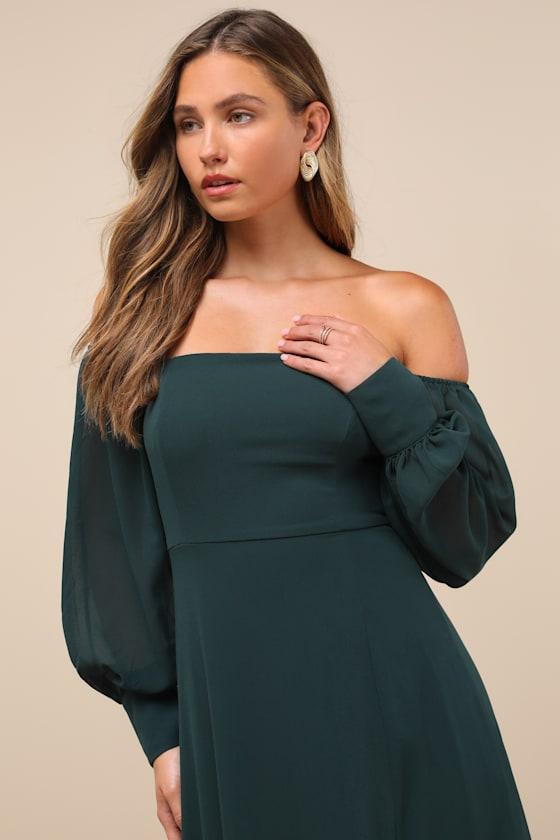 feel the romance emerald green off the shoulder maxi dress Lulus Feel The Romance Off-The-Shoulder Maxi Dress in Green