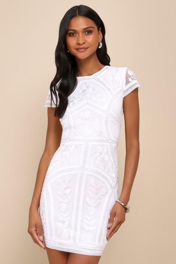 Lulus Spread Your Shine Sequin Embroidered Bodycon Dress in White | Lyst