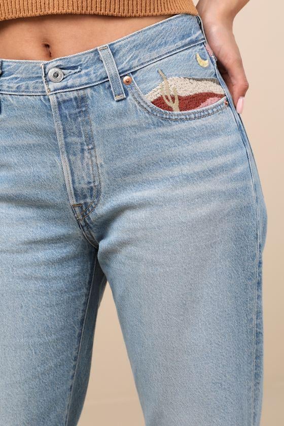Levi's 501 90's Ankle Light Wash Embroidered Straight Leg Jeans in
