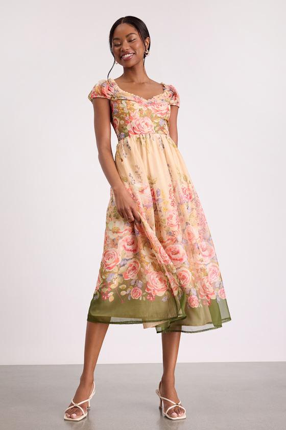 knee length dresses for ladies Women's Bloom from Within Lace Mesh Floral Midi Dress in Rose main image 1