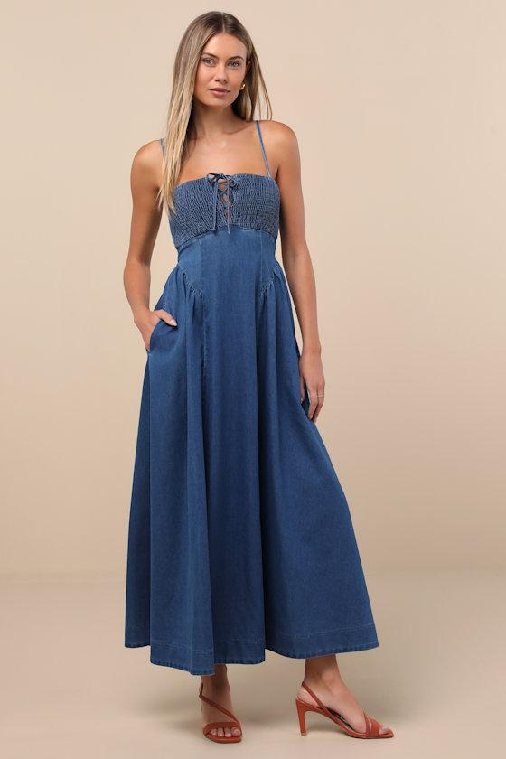 blue lace dress lulus Royal Blue Lace Overlay Mid-Length Dress main image 0