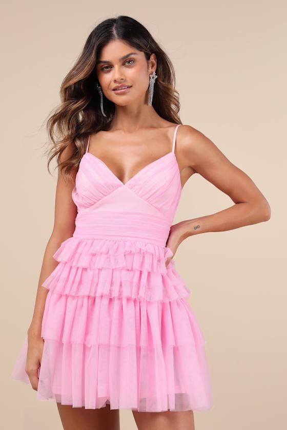 rule the runway hot pink tulle bustier tiered mini dress Lulus Special Poise Pleated Sleeveless in Malham