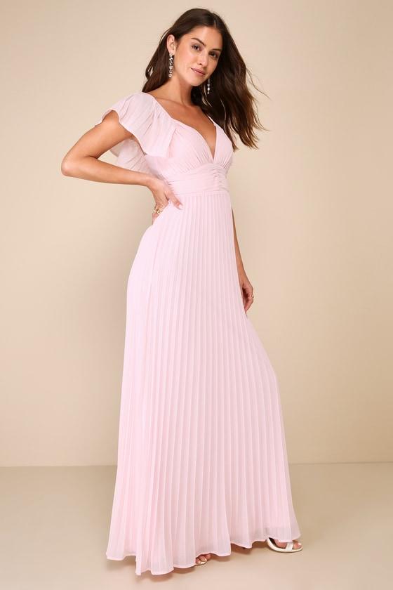 Pink pleated maxi dress hot sale