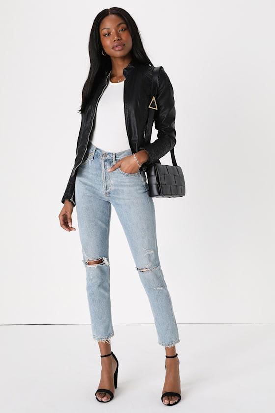 Lulus Heartlines Vegan Leather Moto Jacket in Black Lyst UK - Main Image