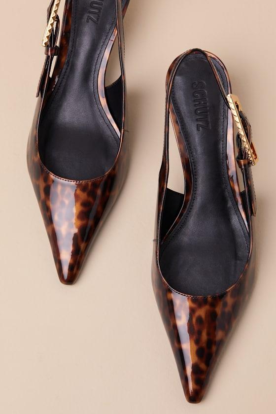 SCHUTZ SHOES Ciara Tortoiseshell Patent Slingback Pumps in Black
