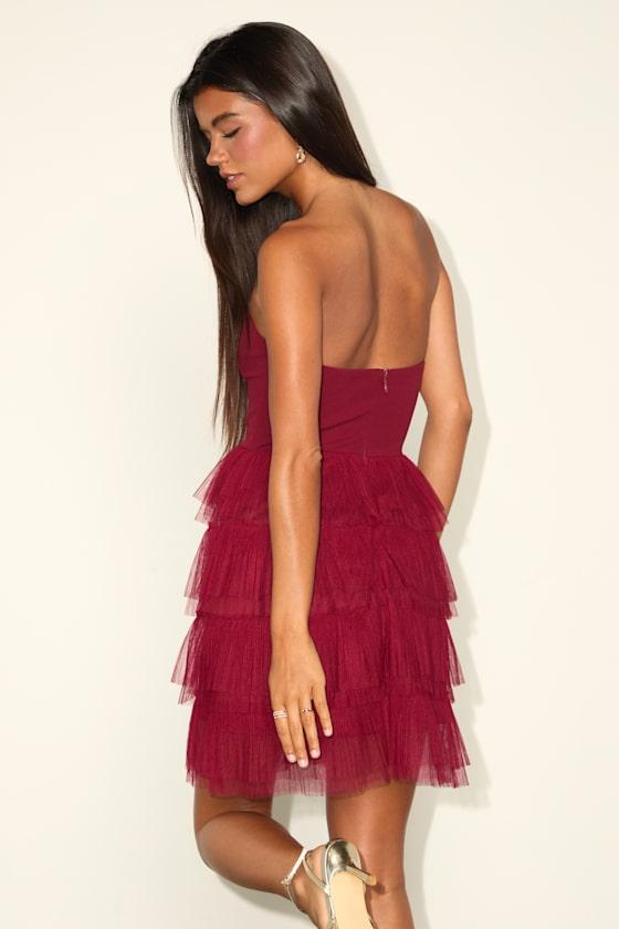 striking sensation black tulle tiered ruffled mini dress SOMETHING SLIGHT TULLE MINI DRESS AKIRA