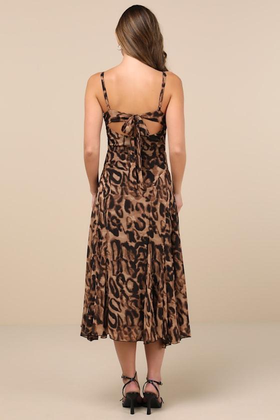 Lulus Enticing Invite Leopard Print Pleated Midi Dress in Natural | Lyst UK