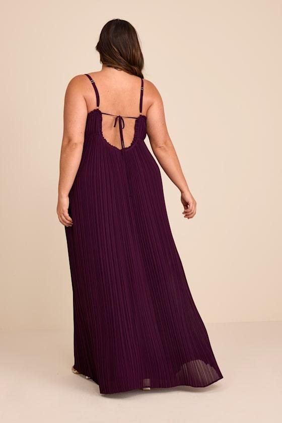 Lulus Delina Plum Plisse Chiffon Tie-Back Maxi Dress in Purple | Lyst