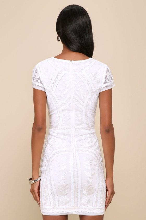 spread your shine rose gold sequin embroidered bodycon dress Lulus in White Size:5 ½ B