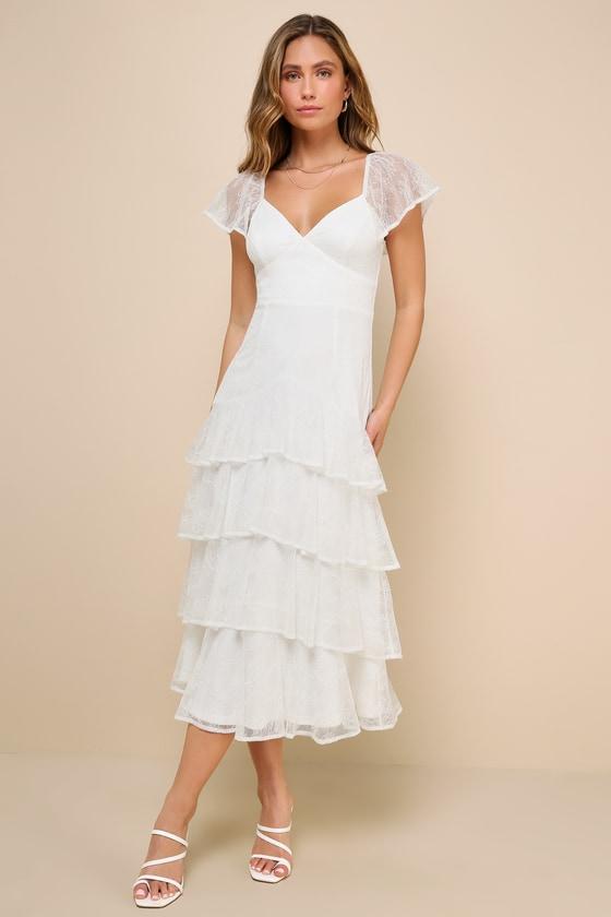 molinetto white lace ruffled tiered sleeveless maxi dress Lulus Molinetto Lace Ruffled Tiered Sleeveless Maxi Dress