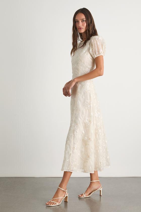 Lulus Elfrieda Cream Floral Embroidered Puff Sleeve Midi Dress in Natural | Lyst Lulus Elfrieda Cream Floral Embroidered Puff Sleeve Midi Dress in Natural | Lyst