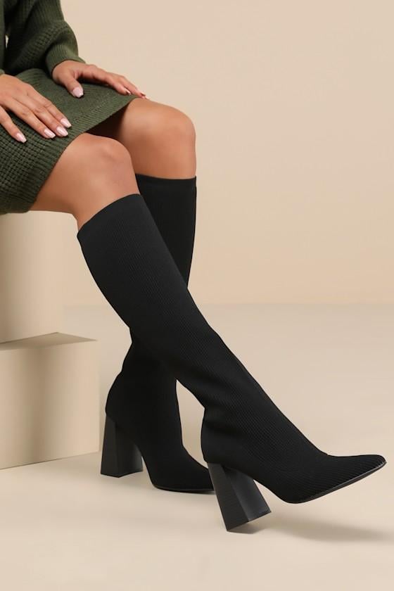 Knee High Pointed Sock Boots Black Lulus Zolla Ribbed Knit Pointed-Toe  Knee-High Sock Boots