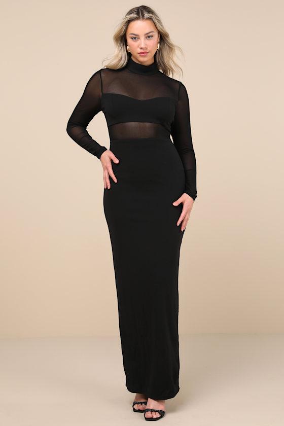Lulus Forever Modern Mesh Long Sleeve Maxi Dress in Black Lyst