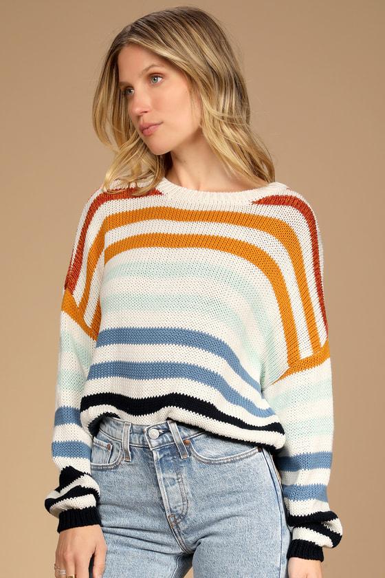 Charli blue multi striped knit sweater best sale