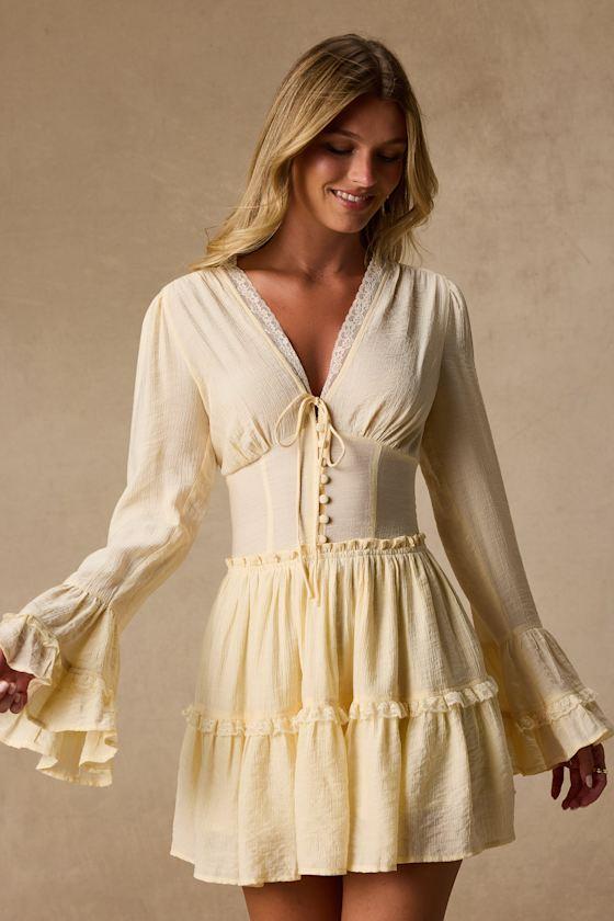 nude applique detail ruffle tiered skater dress Square Neck Ruffle Sleeve Tiered Skater Dress K45724
