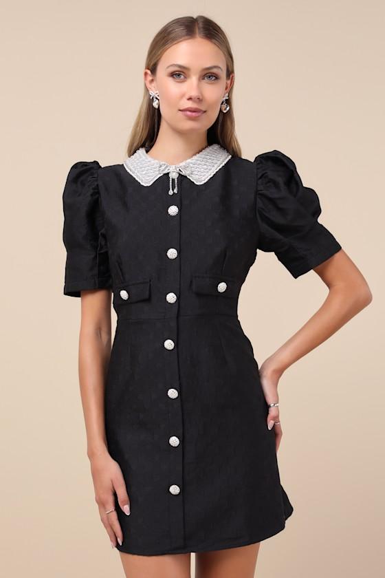 Sister Jane Dallas Jewels Jacquard Bead Collar Puff Sleeve