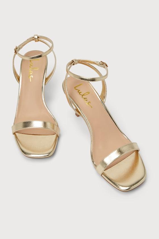 Lulus Ensley Kitten Heel Ankle Strap Sandals in Metallic Lyst UK