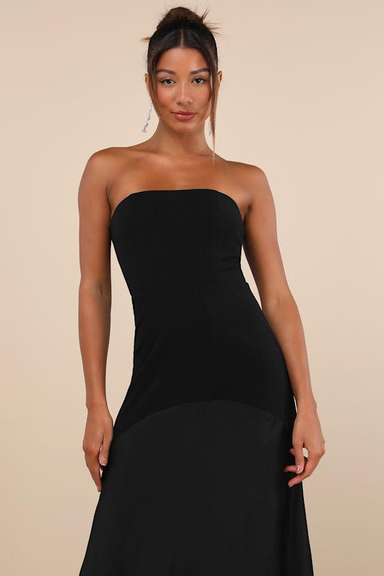 Lulus Compelling Style Strapless A-Line Maxi Dress in Black