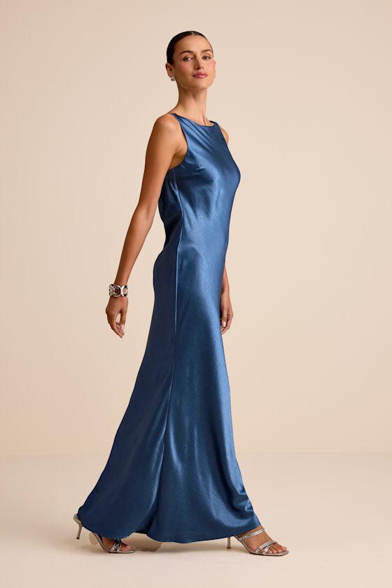 slate blue satin dress Blue Satin Bridesmaid Dress main image 1