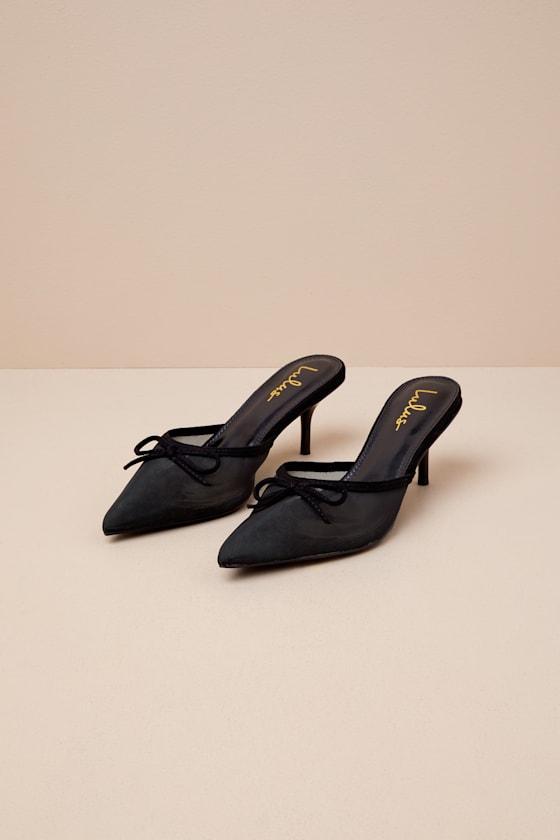 Pointed toe mules with bow on sale