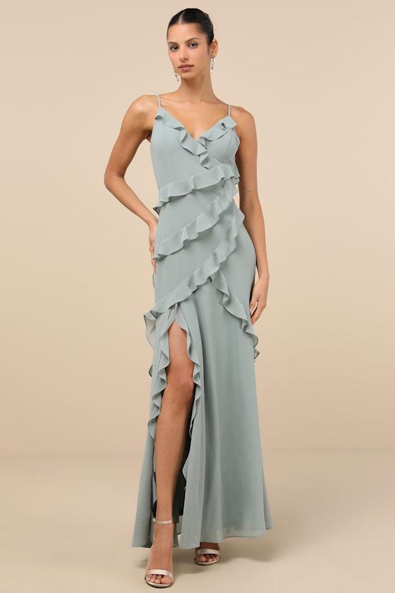 knee length dresses for ladies Celira Lace Ruffle Maxi Dress in Blossom Pink