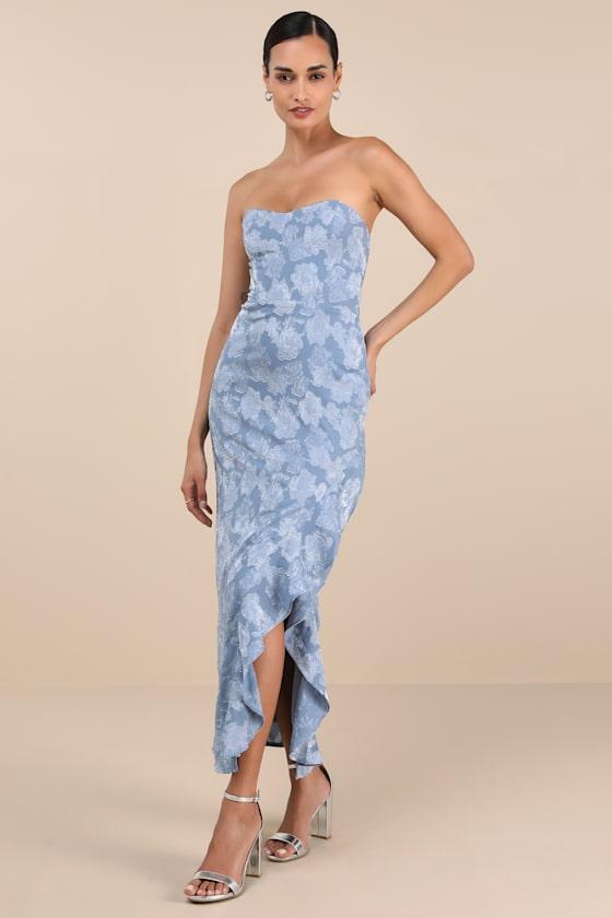 Lulus Mabriella Floral Burnout Ruffled Maxi Dress in Blue | Lyst