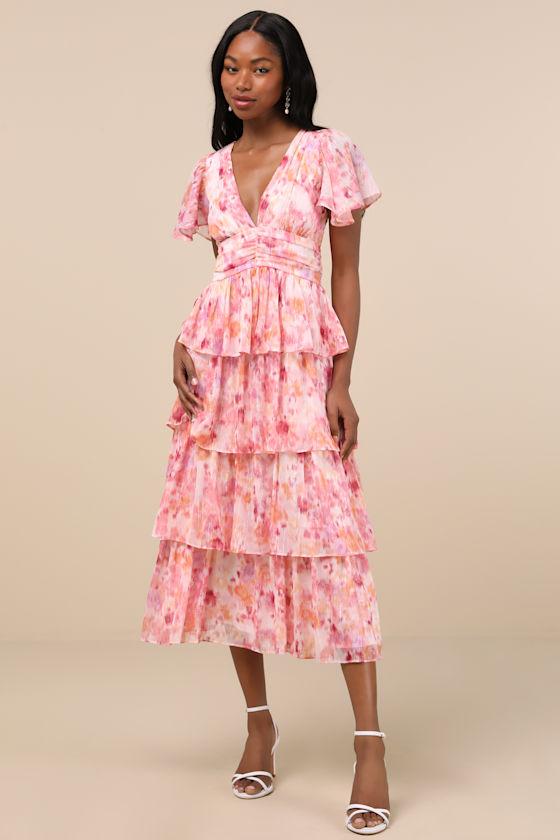 knee length dresses for ladies Dyanna Halter Mesh Maxi Dress | Pink Floral | Womens