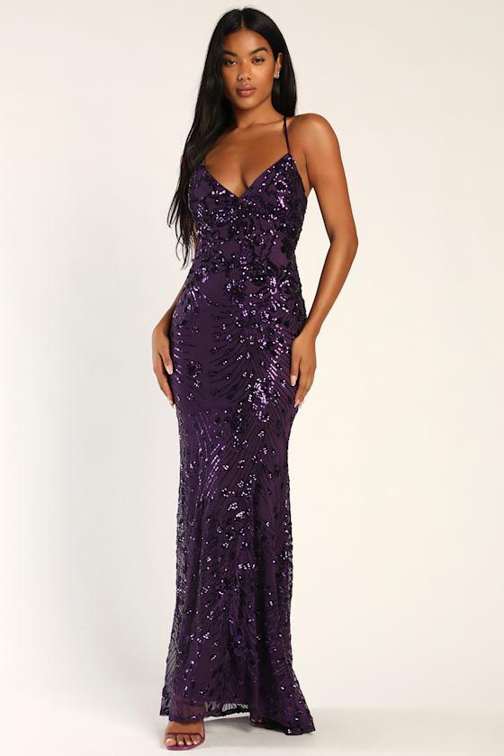 valhalla purple sequin lace up maxi dress Sparkly Royal Purple Maxi Dress Valhalla Purple Sequin Lace-Up Maxi Dress