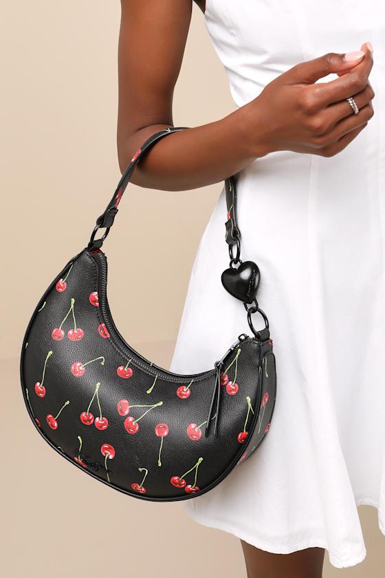 Betsey Johnson Cherry On Top Embroidered Shoulder Bag in Black | Lyst