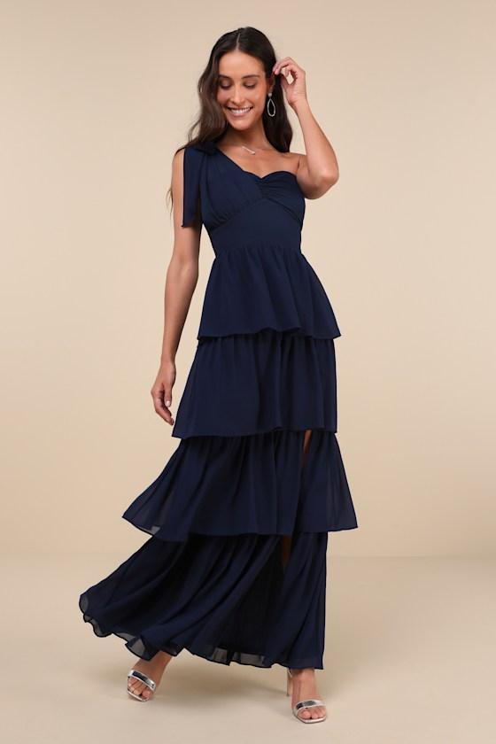 lulus blue off the shoulder dress Navy Maxi Dress - Slinky Knit Dress - OTS Mermaid Maxi Dress