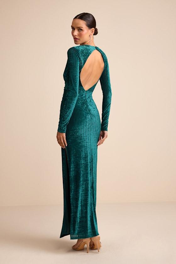 Lulus Demaline Emerald Velvet Striped Backless Maxi Dress in Green | Lyst