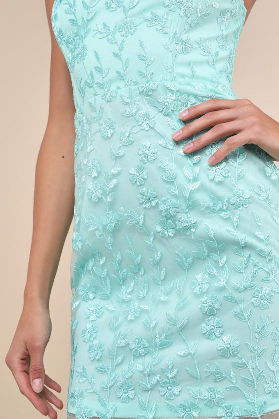 Lulus Exquisite Sensation Floral Embroidered Strapless Mini Dress in Blue |  Lyst