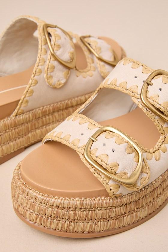 Dolce Vita Wanika Nubuck Leather Raffia Buckled Slide Sandals in Natural Lyst UK