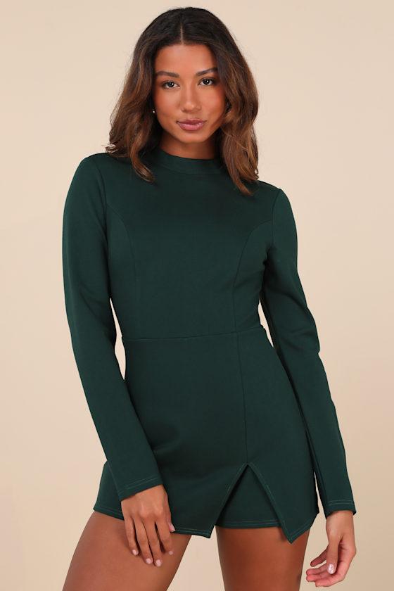 emerald green dress floor length FARM Rio Miranda Dark Green Short Sleeve Romper main image 0