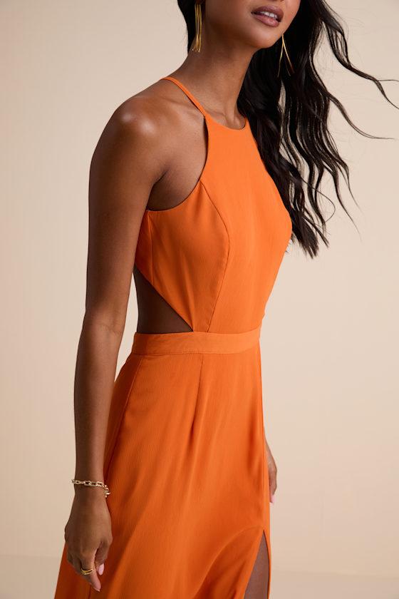 Lulus Nettie Halter Backless Maxi Dress in Orange | Lyst