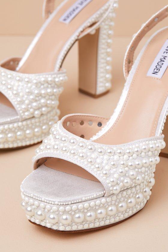パールが主役【STEVE MADDEN】Assured ドレス プラットフォーム Assured Dressy Heel - Pearl - GLITTER FASHION
