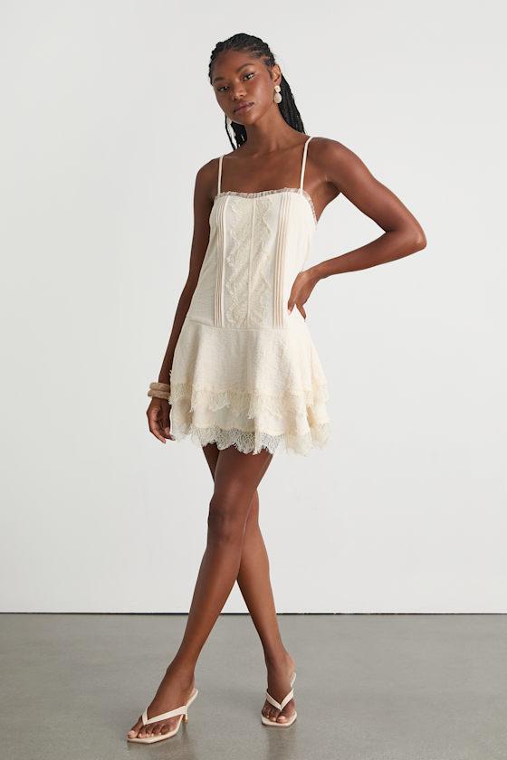 Lulus Sahima Cream Lace Tiered Mini Dress in White | Lyst Lulus Sahima Cream Lace Tiered Mini Dress in White | Lyst