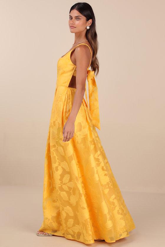 lulus yellow long dress Lovely Golden Yellow Dress - Wrap Dress - Maxi Dress