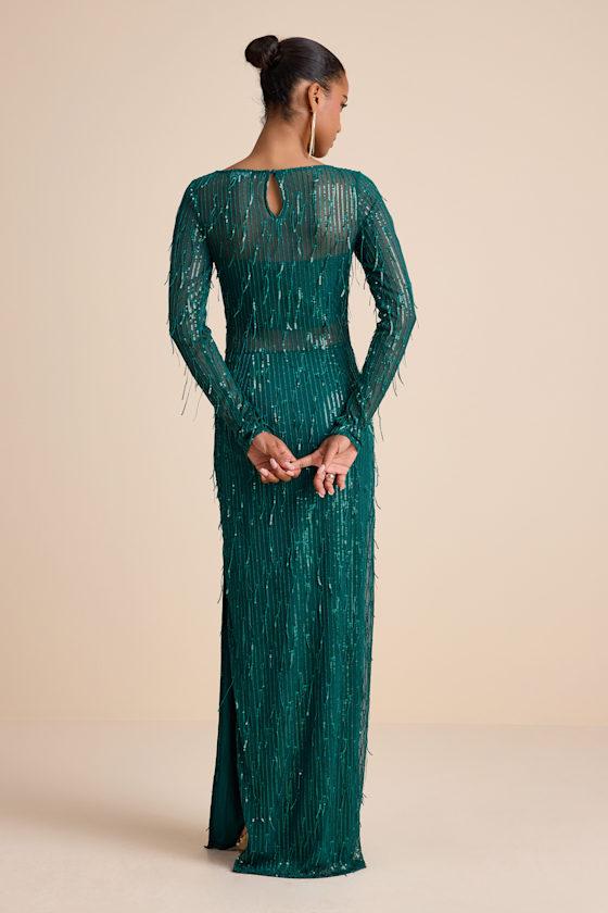 slim fit dress slacks Saylor Emerald Sequin ISA Maxi Dress Emerald / S