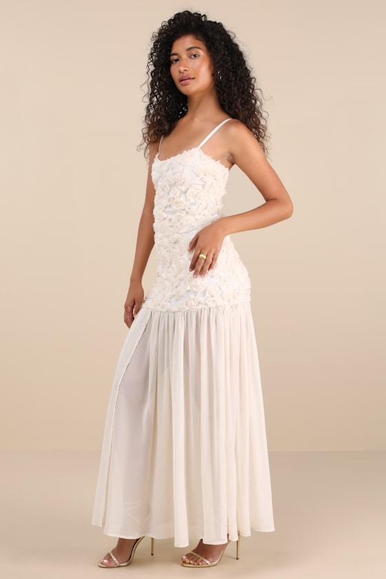 knee length dresses for ladies Dalisha Off Shoulder Ruched Maxi Dress Cream– Selfie Leslie main image 0