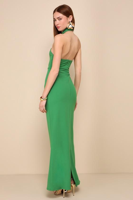 green halter backless maxi dress Women's Green Floral Maxi Dress Halter Backless Boho Summer Beach Gown