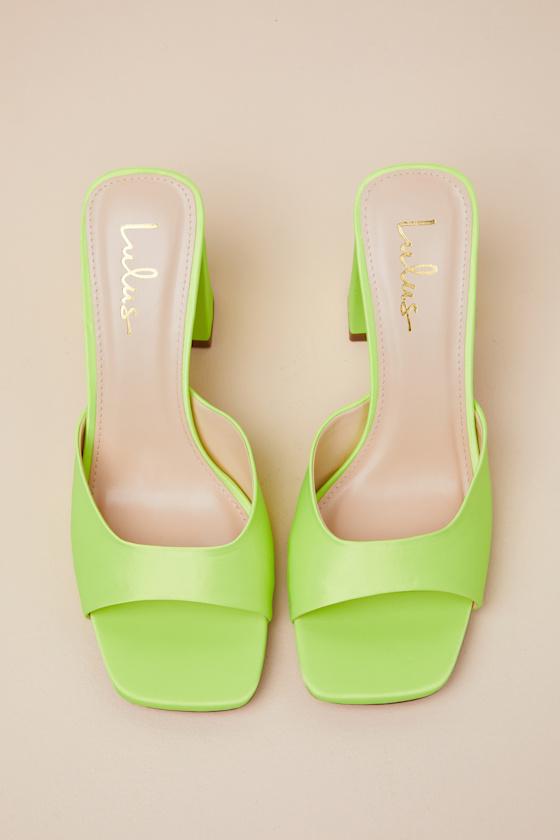 Lulus Preslie Lime Satin High Heel Slide Sandals in Green | Lyst Lulus Preslie Lime Satin High Heel Slide Sandals in Green | Lyst