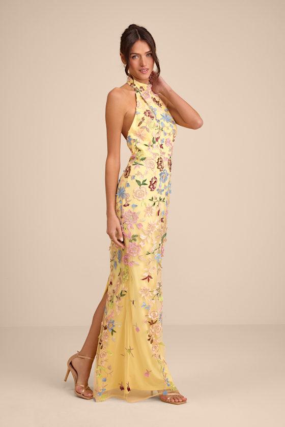 Lulus Infinite Praise 3D Floral Embroidered Halter Maxi Dress in Natural |  Lyst