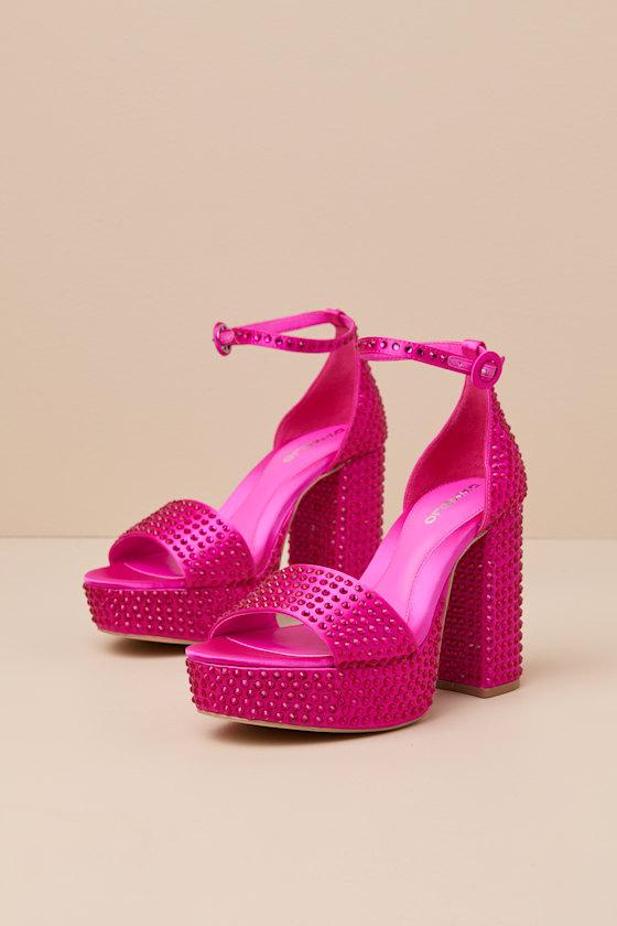 D'Amelio Footwear Mayvinna Ultra Rhinestone Platform Ankle Strap Sandals in  Pink | Lyst UK
