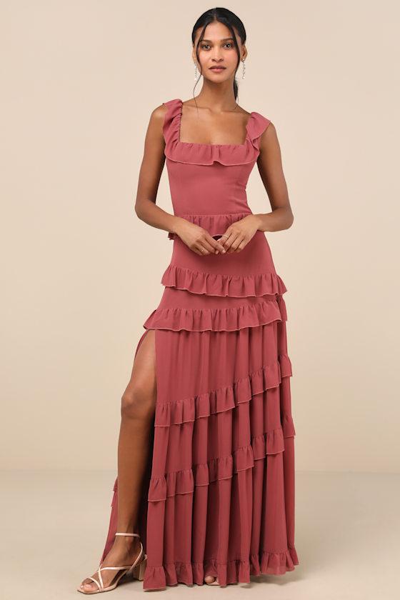 Lulus Compelling Romantic Rusty Rose Ruffled Tiered Maxi Dress | Lyst Lulus Compelling Romantic Rusty Rose Ruffled Tiered Maxi Dress | Lyst