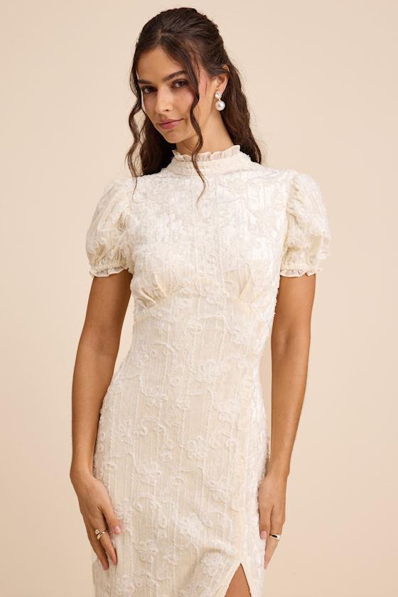 white christmas dresses Cream Puff Sleeve Back Tie Dress S
