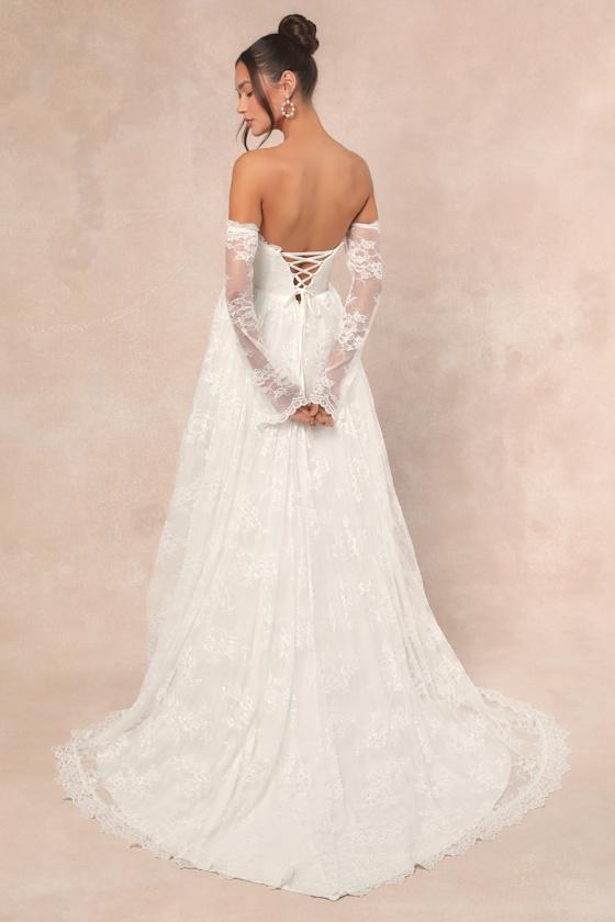 White Lace Lulus Off The Shoulder Maxi Gown Everlasting Love Cream