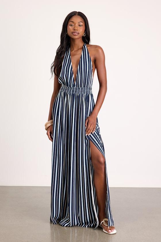 multiway bra for backless dress Navy Solid Open Back Sleeveless Maxi Dress – PinkBlush main image 0