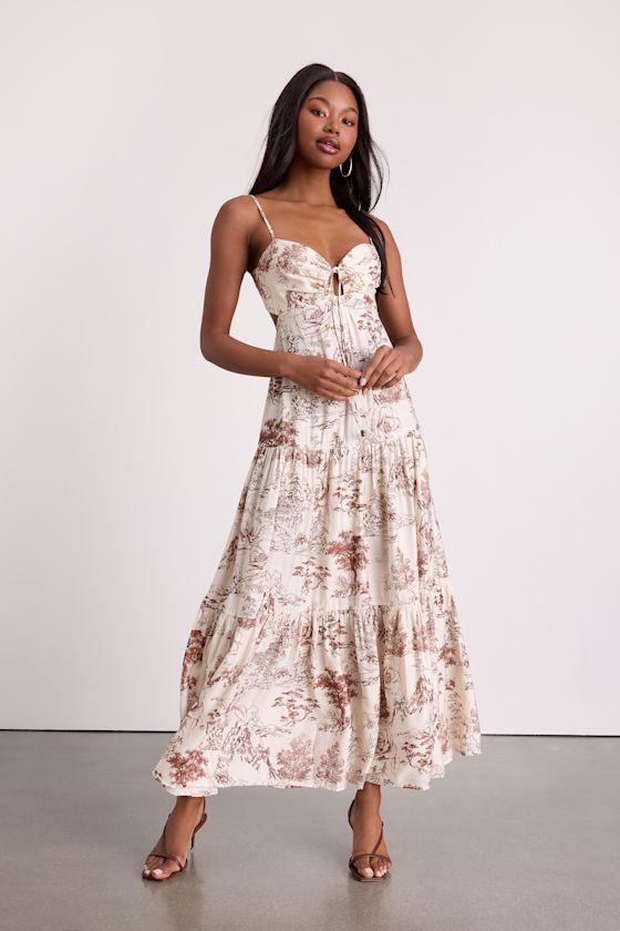 lulus cream dress Lovely Cream Floral Print Dress - Wrap Dress - Maxi Dress